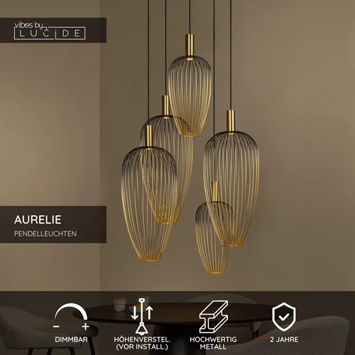 Lucide AURELIE - Pendelleuchten - 5xGU10 (MR11) - Geeignet für Lufträume und hohe Decken - Gold | Vibes - USP